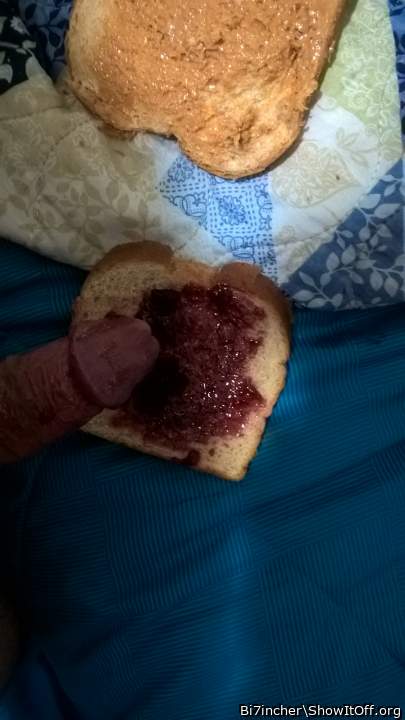 spreading jelly with my erect cock on bread for a pb&j sandwhich