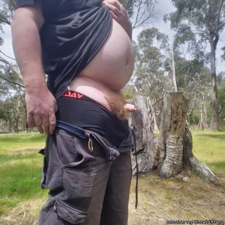Beautiful big belly and a perfect little dick!  