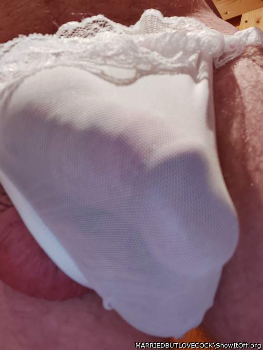 Your cock looks fabulous in your white lace panties.