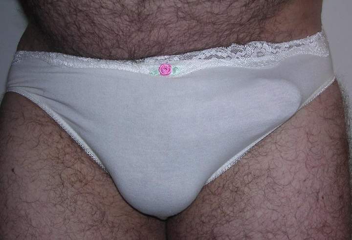 Your cock looks excellent in those sexy panties! Yum!