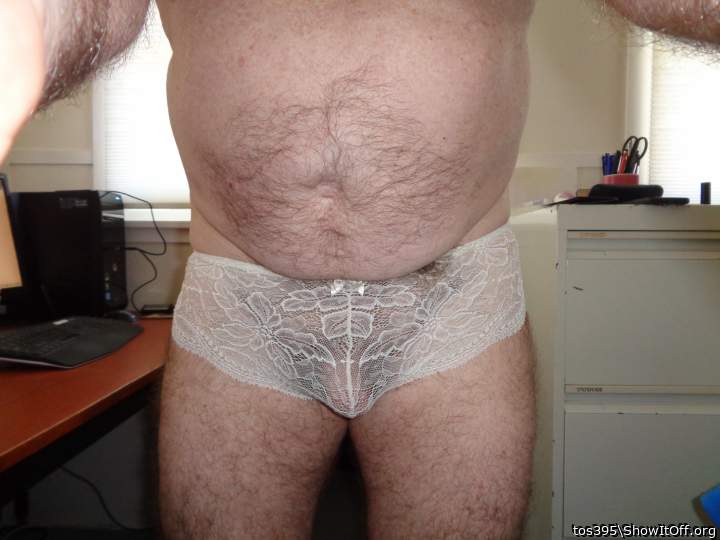 white lace panties & soft cock,,, but not for long