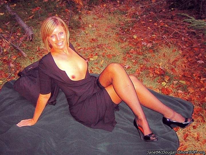 Janet McDougall in stockings and nipples out in public!