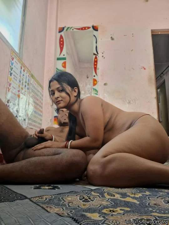 My wife giving handjob to my office friend