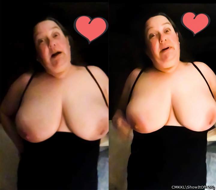 My shocked look that my boobs are out.